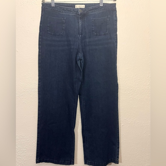 J. Jill Denim Athletic Fit Full Leg Patch Pockets Dark Wash Jeans Size 10 - Picture 2 of 5